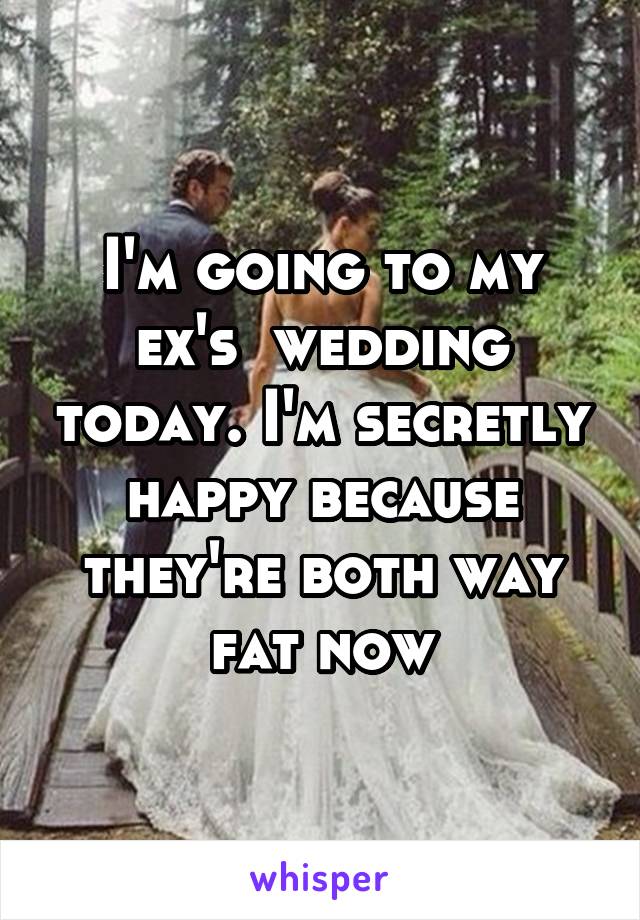 I'm going to my ex's  wedding today. I'm secretly happy because they're both way fat now