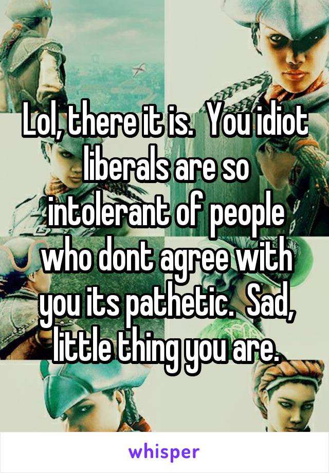Lol, there it is.  You idiot liberals are so intolerant of people who dont agree with you its pathetic.  Sad, little thing you are.