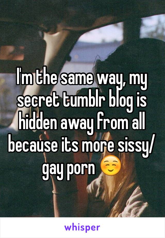 I'm the same way, my secret tumblr blog is hidden away from all because its more sissy/gay porn ☺️