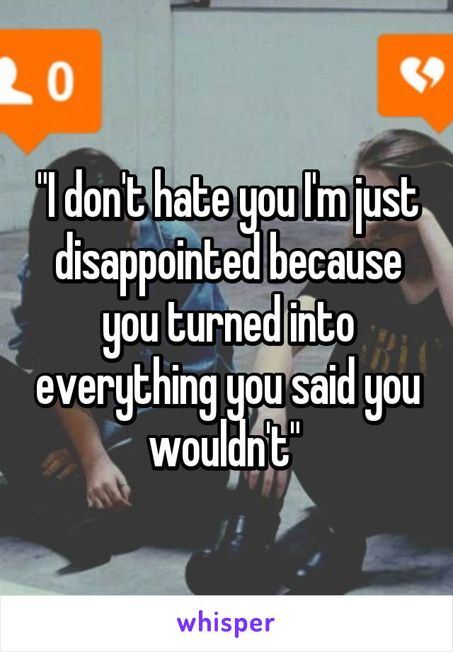 "I don't hate you I'm just disappointed because you turned into everything you said you wouldn't" 