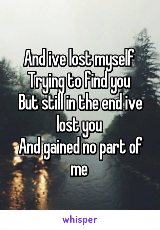 And ive lost myself 
Trying to find you 
But still in the end ive lost you 
And gained no part of me 