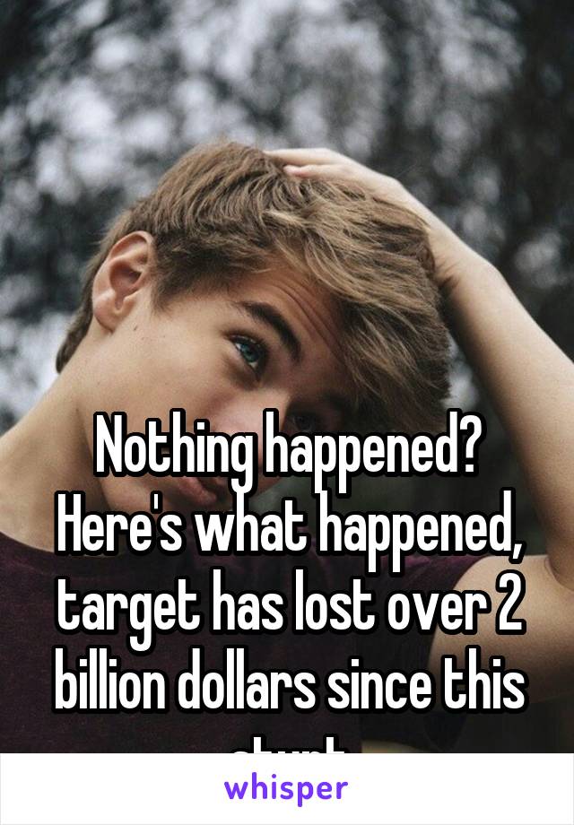 




Nothing happened? Here's what happened, target has lost over 2 billion dollars since this stunt