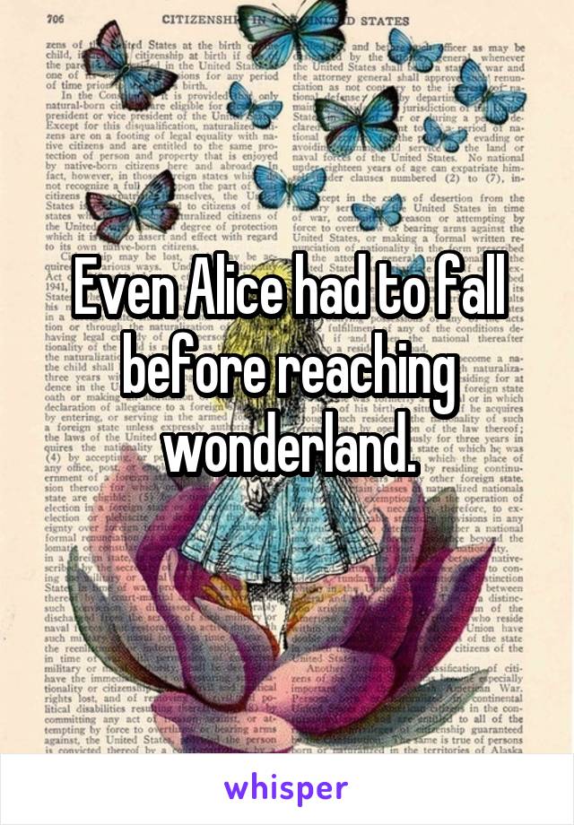 Even Alice had to fall before reaching wonderland.
