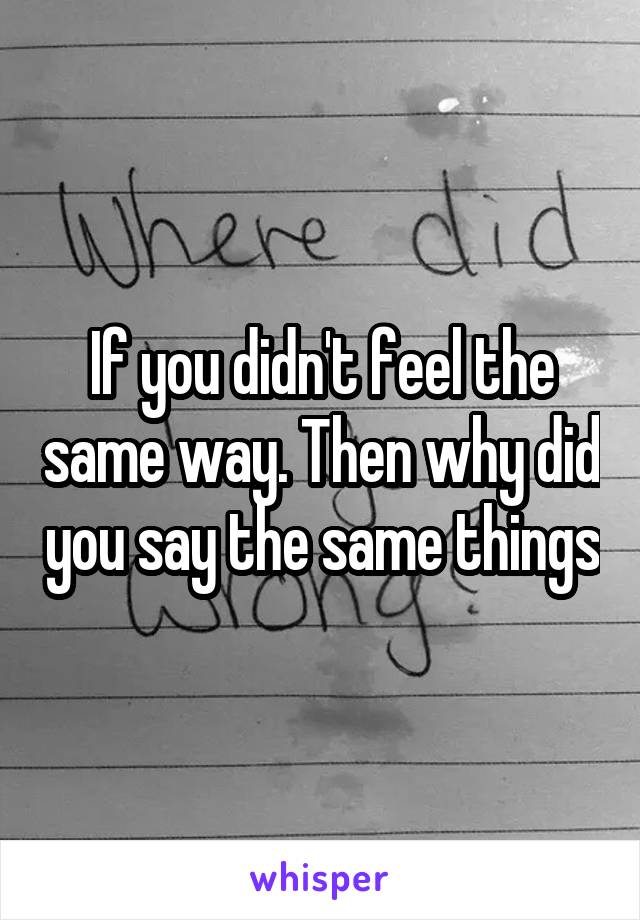 If you didn't feel the same way. Then why did you say the same things