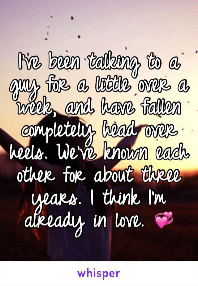 I've been talking to a guy for a little over a week, and have fallen completely head over heels. We've known each other for about three years. I think I'm already in love. 💞