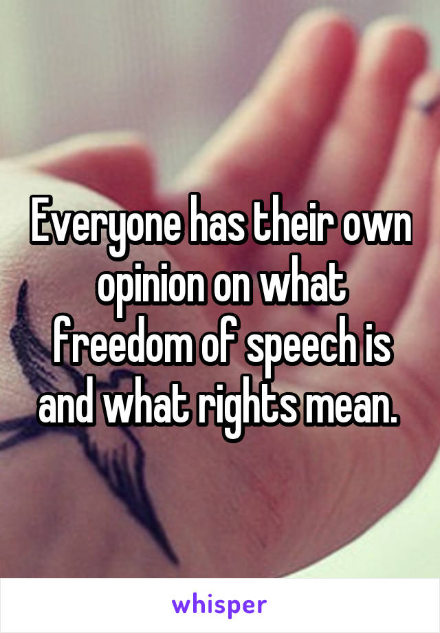 Everyone has their own opinion on what freedom of speech is and what rights mean. 