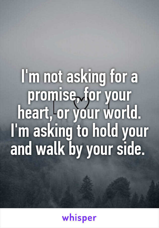 I'm not asking for a promise, for your heart, or your world. I'm asking to hold your and walk by your side. 