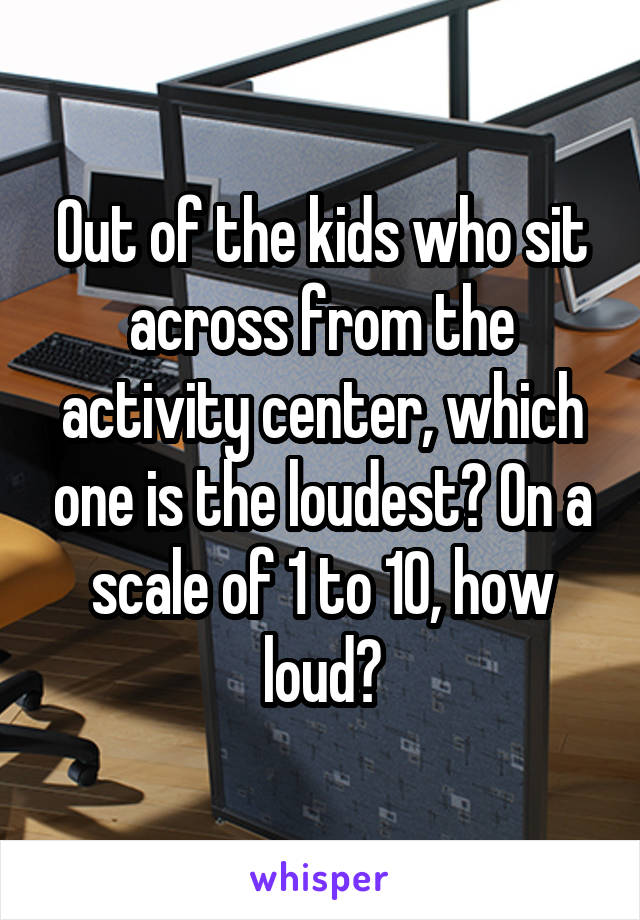 Out of the kids who sit across from the activity center, which one is the loudest? On a scale of 1 to 10, how loud?