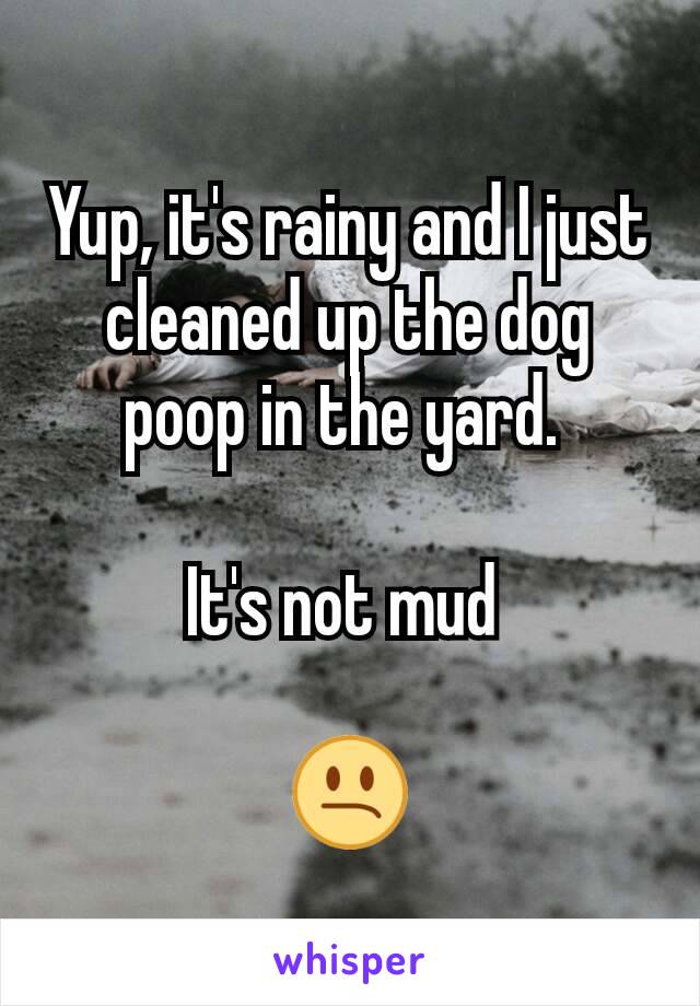 Yup, it's rainy and I just cleaned up the dog poop in the yard. 

It's not mud 

😕