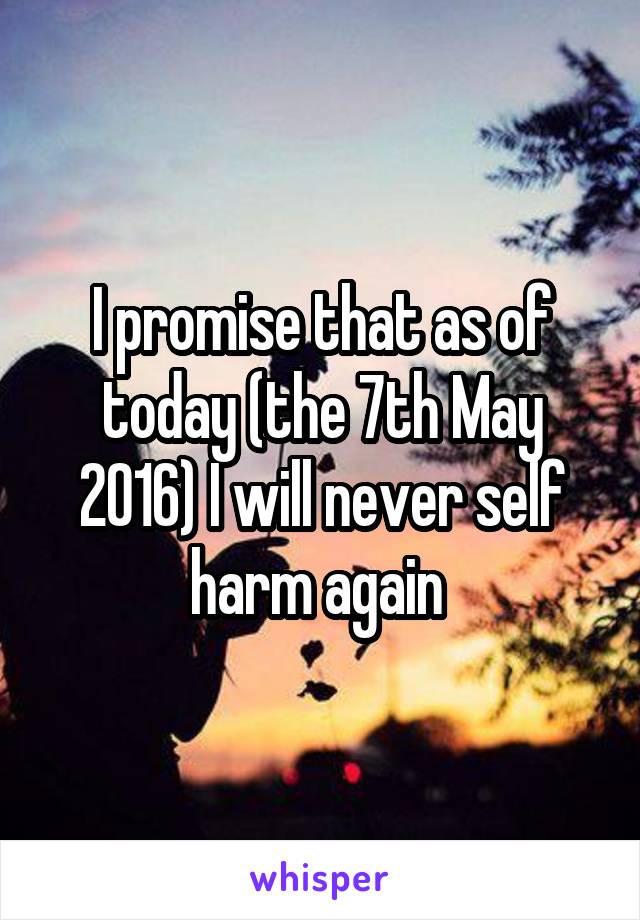 I promise that as of today (the 7th May 2016) I will never self harm again 