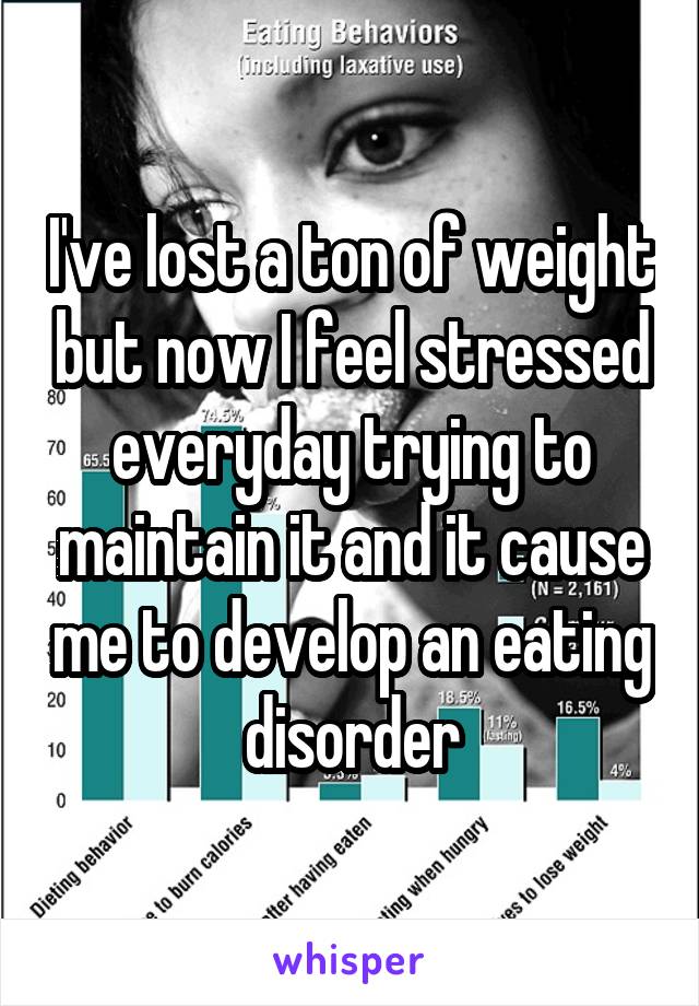 I've lost a ton of weight but now I feel stressed everyday trying to maintain it and it cause me to develop an eating disorder