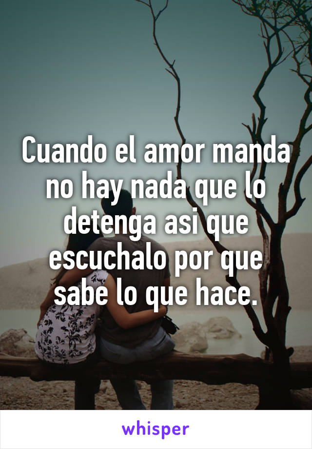 Cuando el amor manda no hay nada que lo detenga asi que escuchalo por que sabe lo que hace.