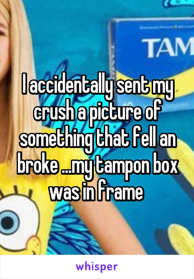 I accidentally sent my crush a picture of something that fell an broke ...my tampon box was in frame 