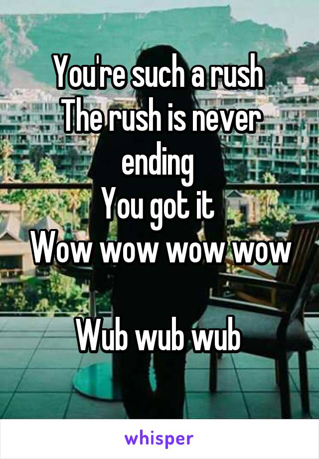 You're such a rush 
The rush is never ending 
You got it 
Wow wow wow wow 
Wub wub wub 
