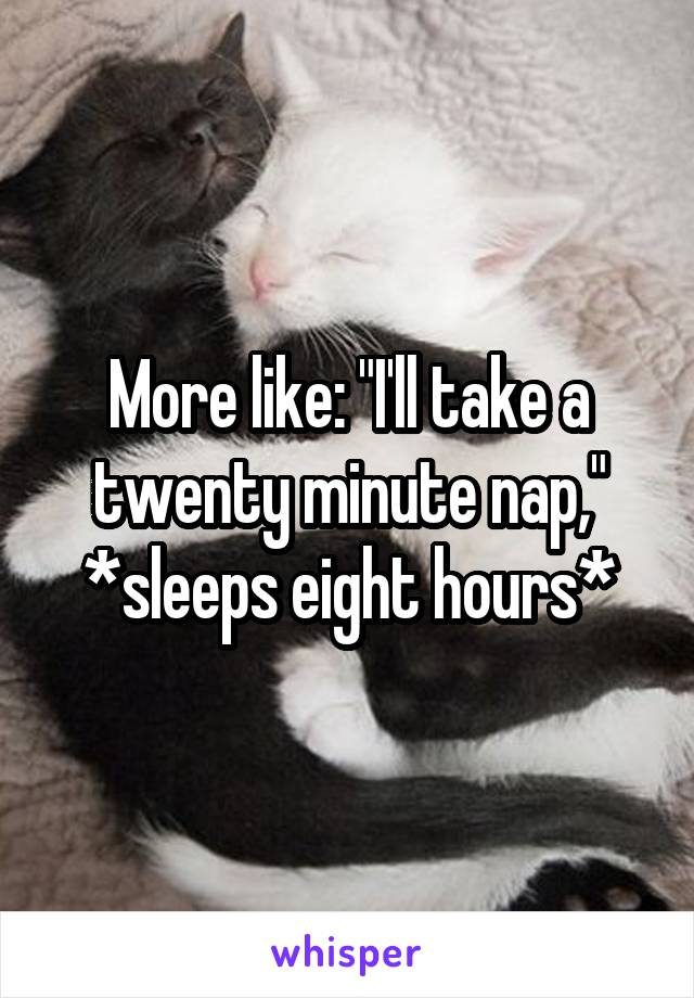 More like: "I'll take a twenty minute nap,"
*sleeps eight hours*