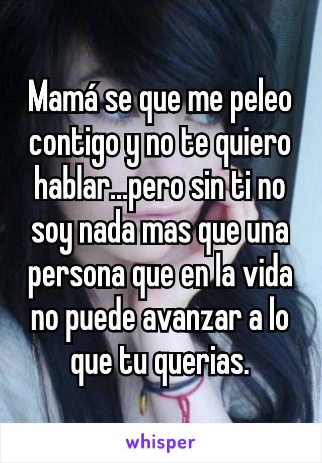 Mamá se que me peleo contigo y no te quiero hablar...pero sin ti no soy nada mas que una persona que en la vida no puede avanzar a lo que tu querias.