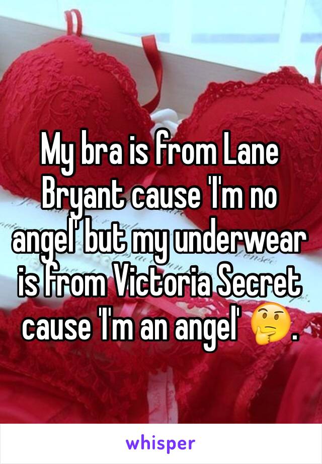 My bra is from Lane Bryant cause 'I'm no angel' but my underwear is from Victoria Secret cause 'I'm an angel' 🤔.