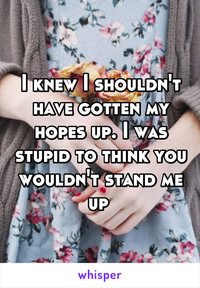 I knew I shouldn't have gotten my hopes up. I was stupid to think you wouldn't stand me up 