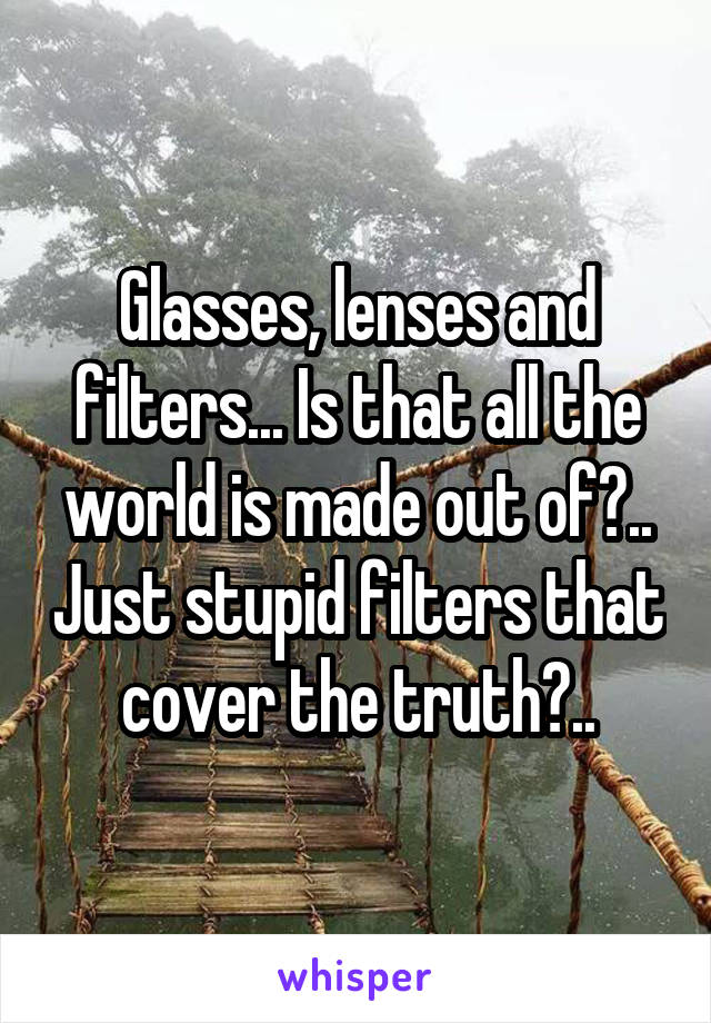 Glasses, lenses and filters... Is that all the world is made out of?.. Just stupid filters that cover the truth?..