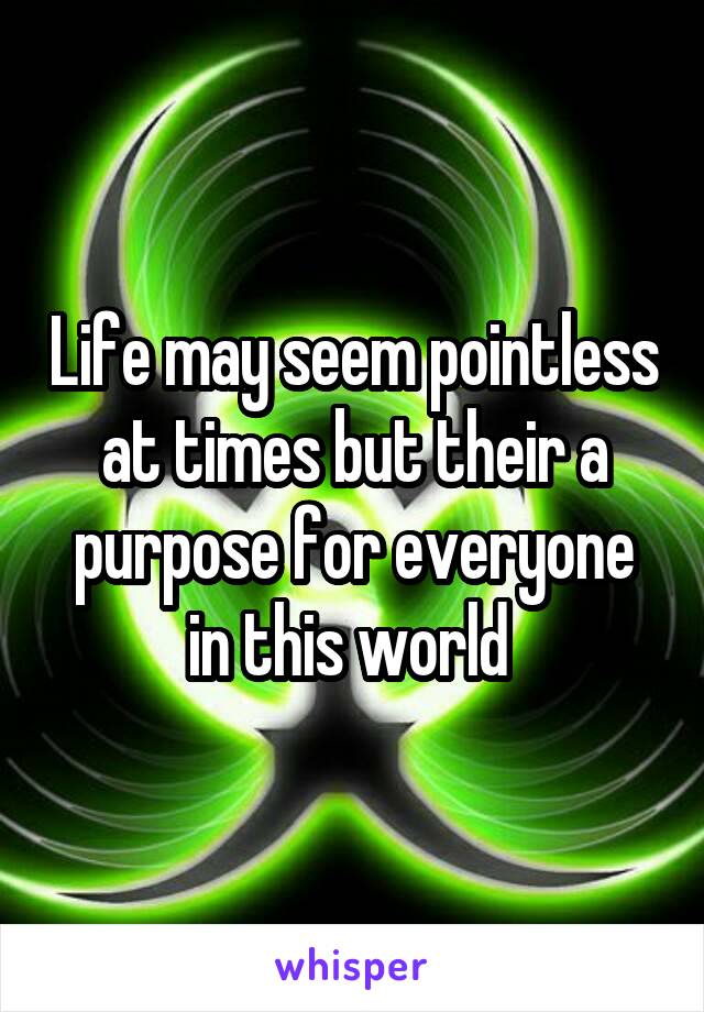 Life may seem pointless at times but their a purpose for everyone in this world 