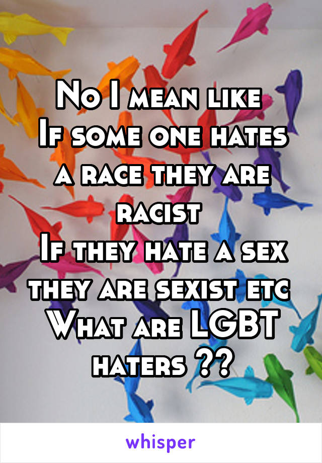 No I mean like 
If some one hates a race they are racist 
If they hate a sex they are sexist etc 
What are LGBT haters ??