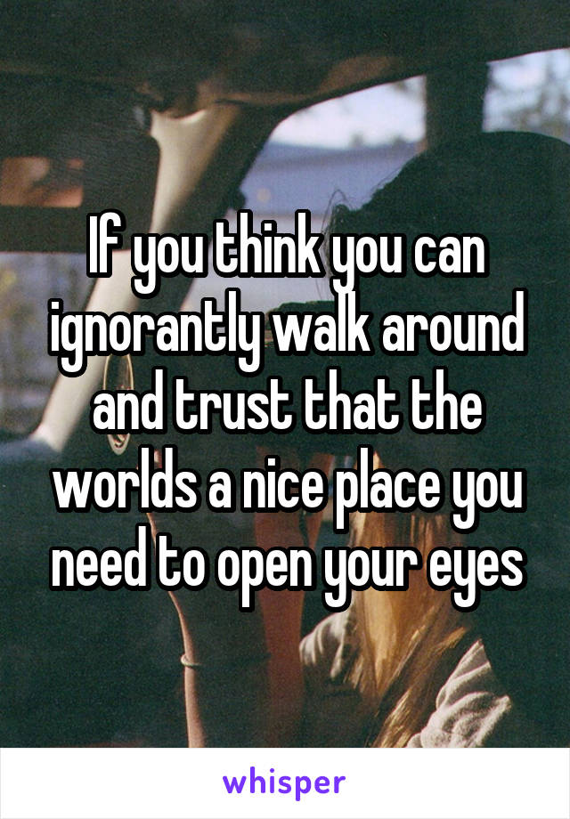 If you think you can ignorantly walk around and trust that the worlds a nice place you need to open your eyes