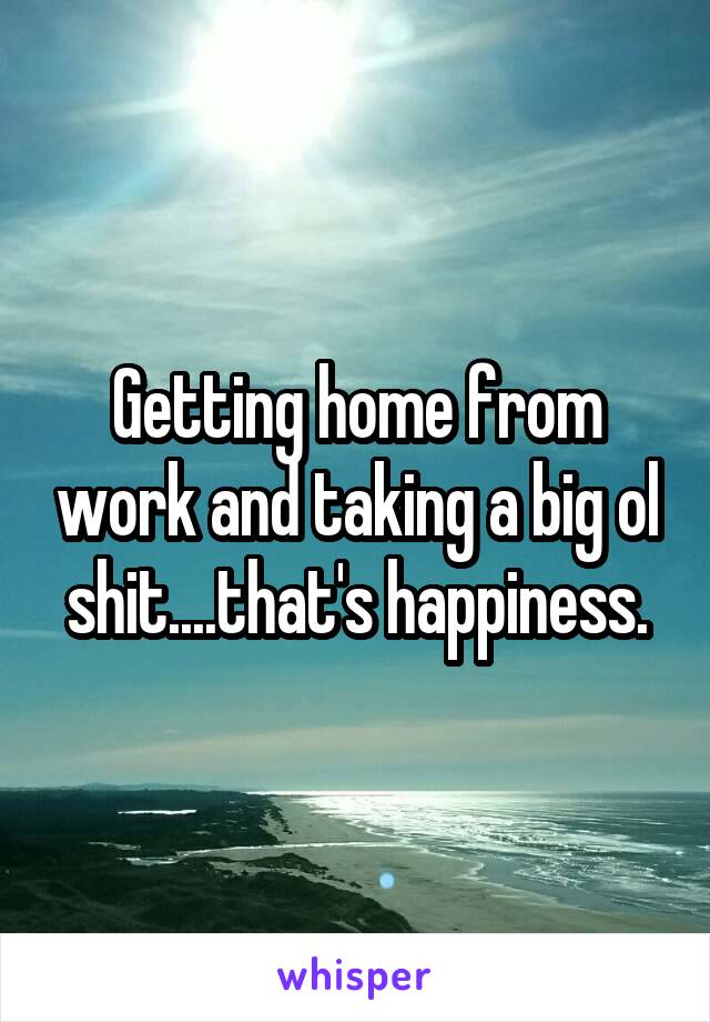 Getting home from work and taking a big ol shit....that's happiness.