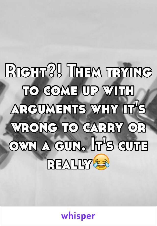 Right?! Them trying to come up with arguments why it's wrong to carry or own a gun. It's cute really😂