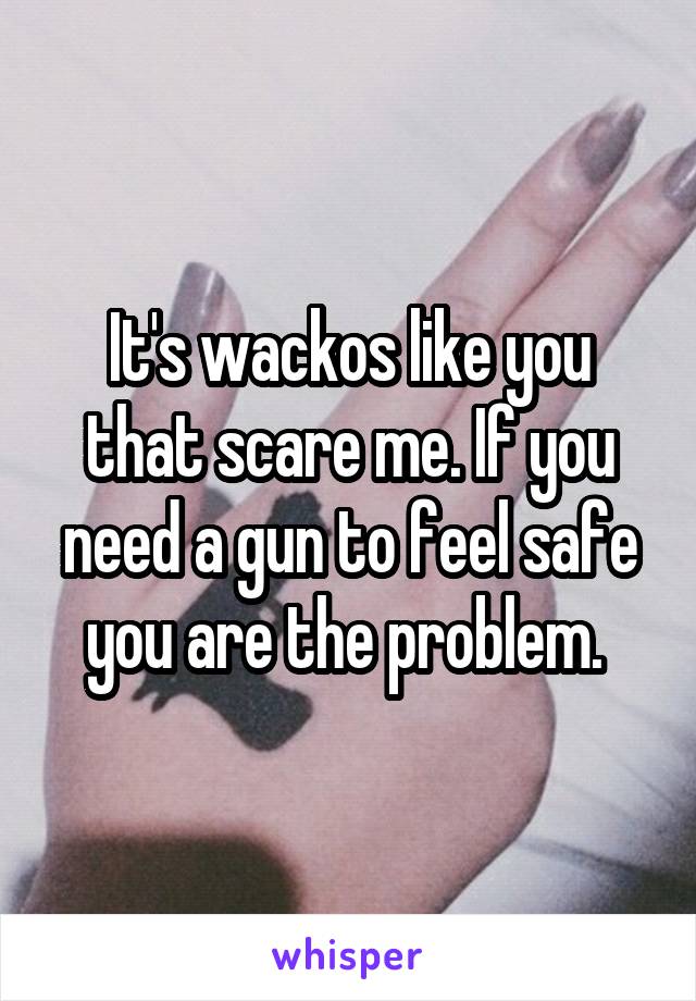 It's wackos like you that scare me. If you need a gun to feel safe you are the problem. 