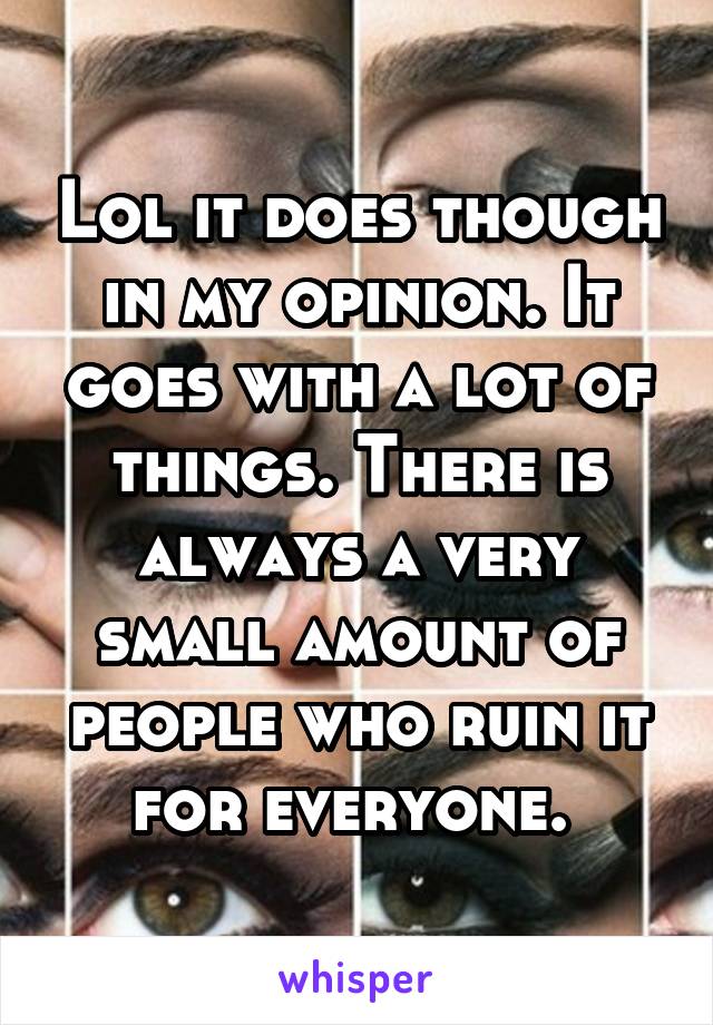 Lol it does though in my opinion. It goes with a lot of things. There is always a very small amount of people who ruin it for everyone. 