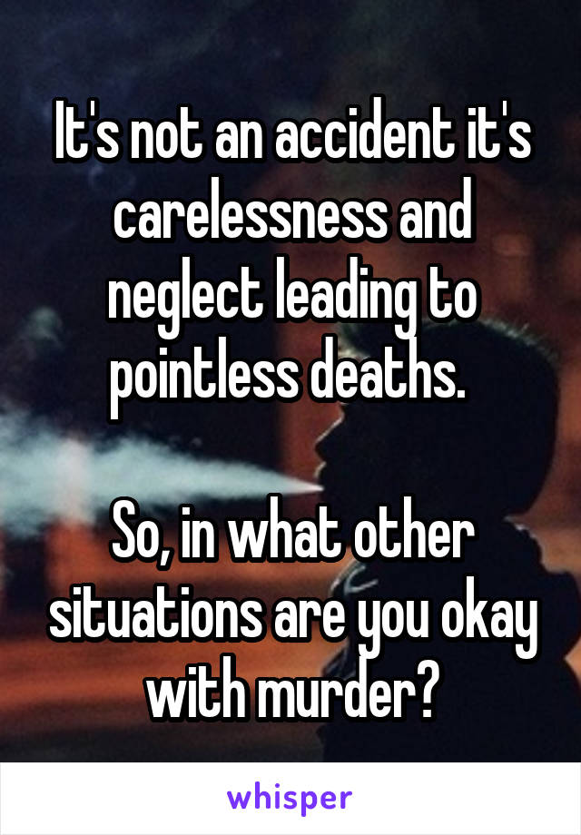 It's not an accident it's carelessness and neglect leading to pointless deaths. 

So, in what other situations are you okay with murder?