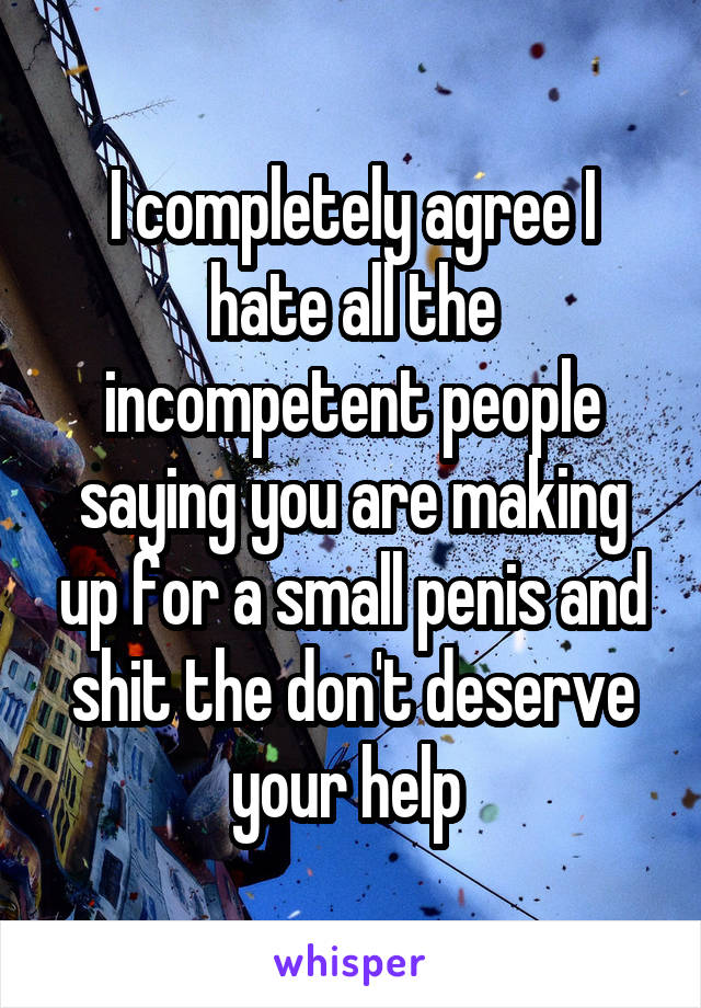 I completely agree I hate all the incompetent people saying you are making up for a small penis and shit the don't deserve your help 