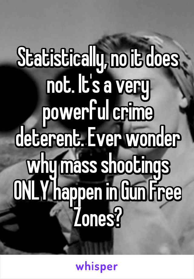 Statistically, no it does not. It's a very powerful crime deterent. Ever wonder why mass shootings ONLY happen in Gun Free Zones?