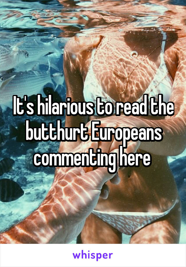 It's hilarious to read the butthurt Europeans commenting here 