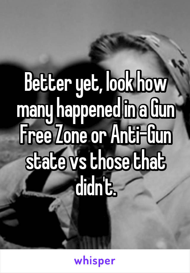 Better yet, look how many happened in a Gun Free Zone or Anti-Gun state vs those that didn't.