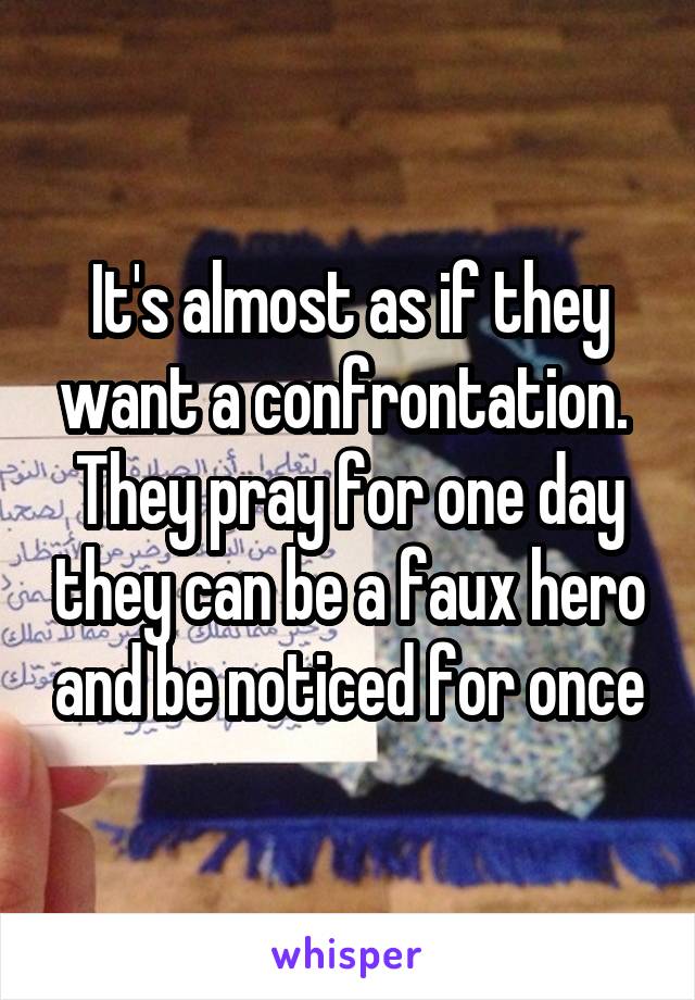 It's almost as if they want a confrontation.  They pray for one day they can be a faux hero and be noticed for once