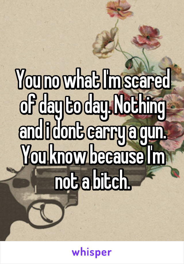 You no what I'm scared of day to day. Nothing and i dont carry a gun. You know because I'm not a bitch.