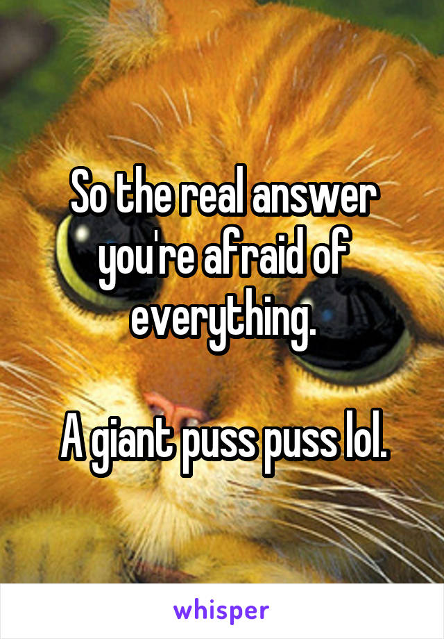 So the real answer you're afraid of everything.

A giant puss puss lol.