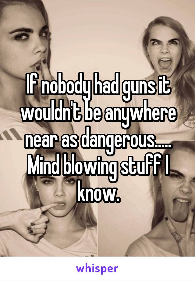 If nobody had guns it wouldn't be anywhere near as dangerous.....
Mind blowing stuff I know.