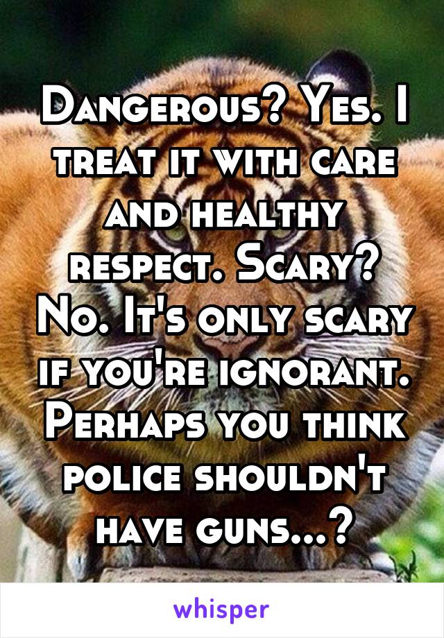 Dangerous? Yes. I treat it with care and healthy respect. Scary? No. It's only scary if you're ignorant. Perhaps you think police shouldn't have guns...?