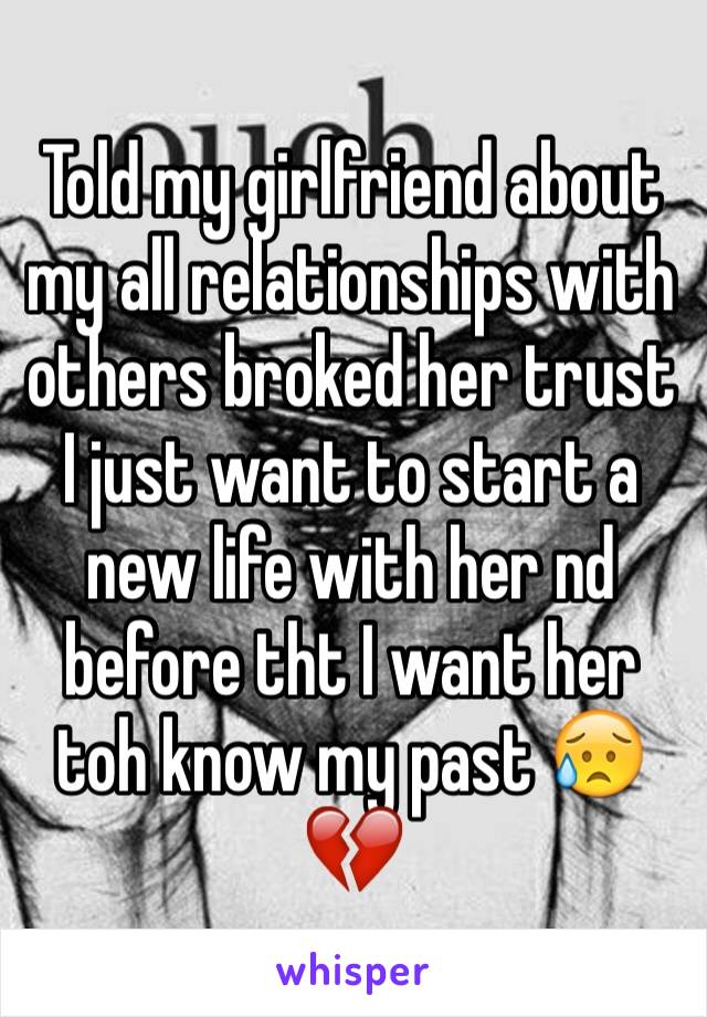 Told my girlfriend about my all relationships with others broked her trust I just want to start a new life with her nd before tht I want her toh know my past 😥💔 