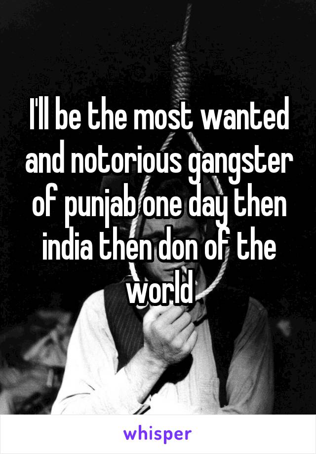 I'll be the most wanted and notorious gangster of punjab one day then india then don of the world
