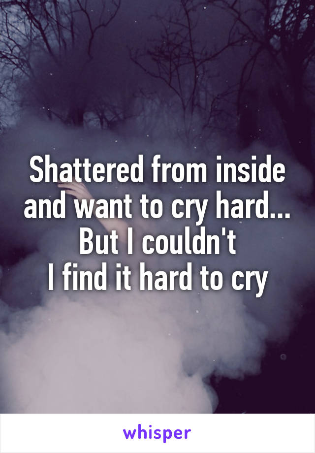 Shattered from inside and want to cry hard...
But I couldn't
I find it hard to cry