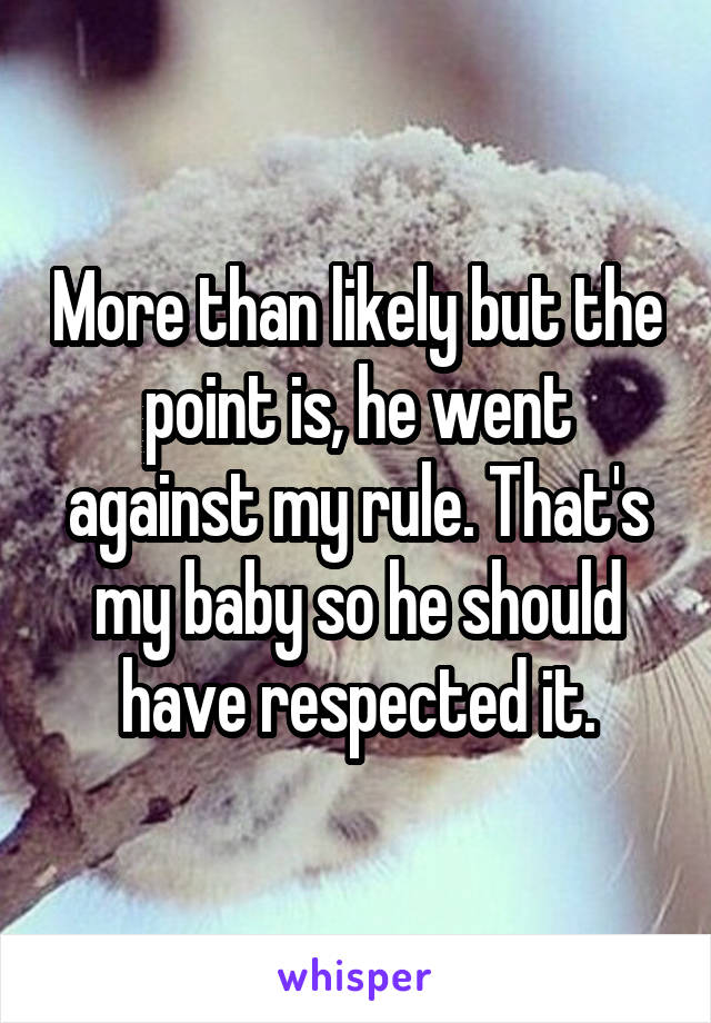 More than likely but the point is, he went against my rule. That's my baby so he should have respected it.