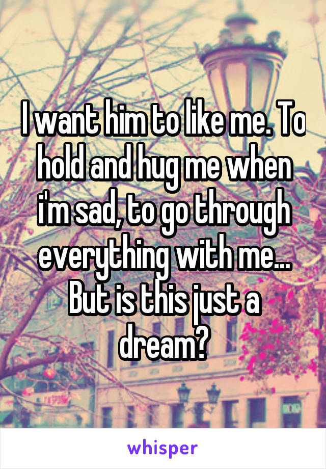 I want him to like me. To hold and hug me when i'm sad, to go through everything with me... But is this just a dream?