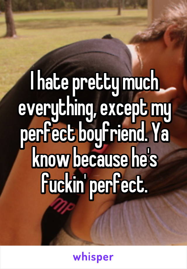 I hate pretty much everything, except my perfect boyfriend. Ya know because he's fuckin' perfect.