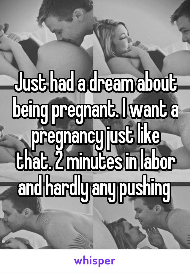 Just had a dream about being pregnant. I want a pregnancy just like that. 2 minutes in labor and hardly any pushing 