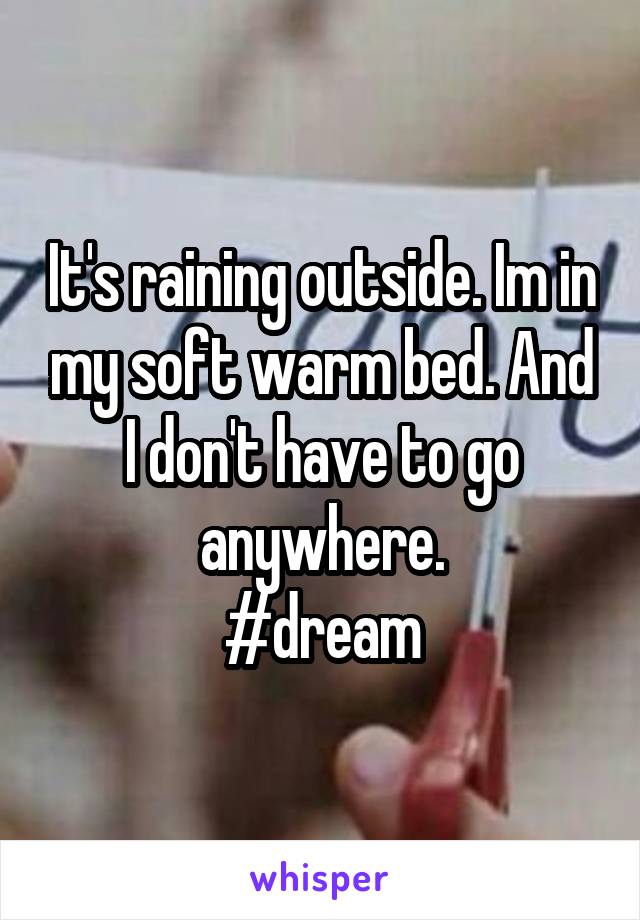 It's raining outside. Im in my soft warm bed. And I don't have to go anywhere.
#dream