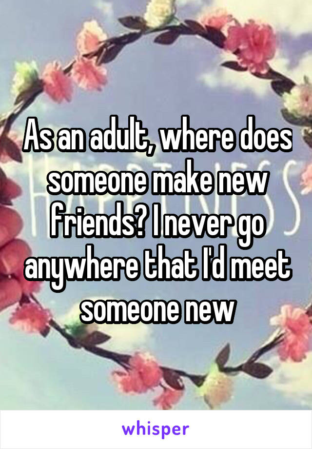 As an adult, where does someone make new friends? I never go anywhere that I'd meet someone new