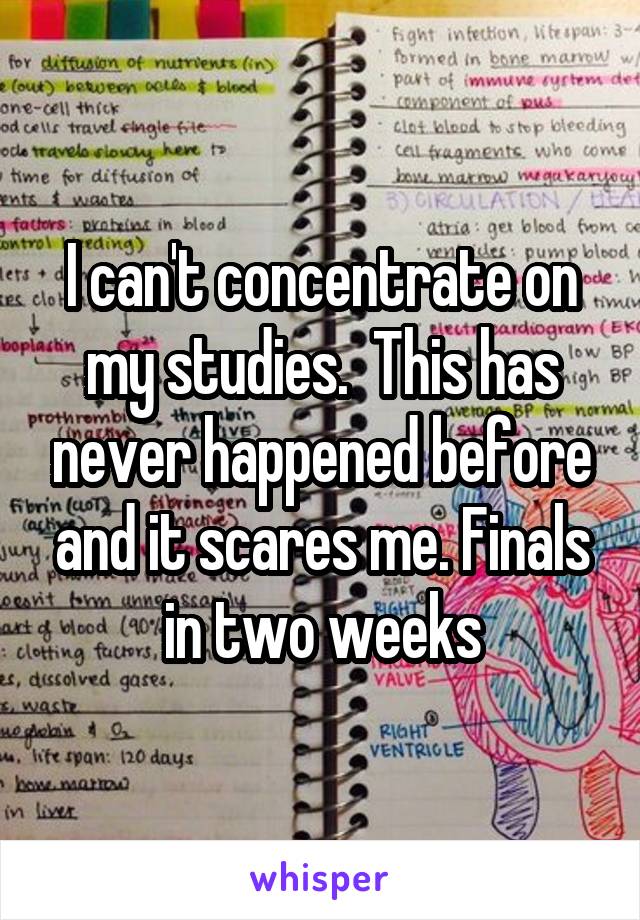 I can't concentrate on my studies.  This has never happened before and it scares me. Finals in two weeks